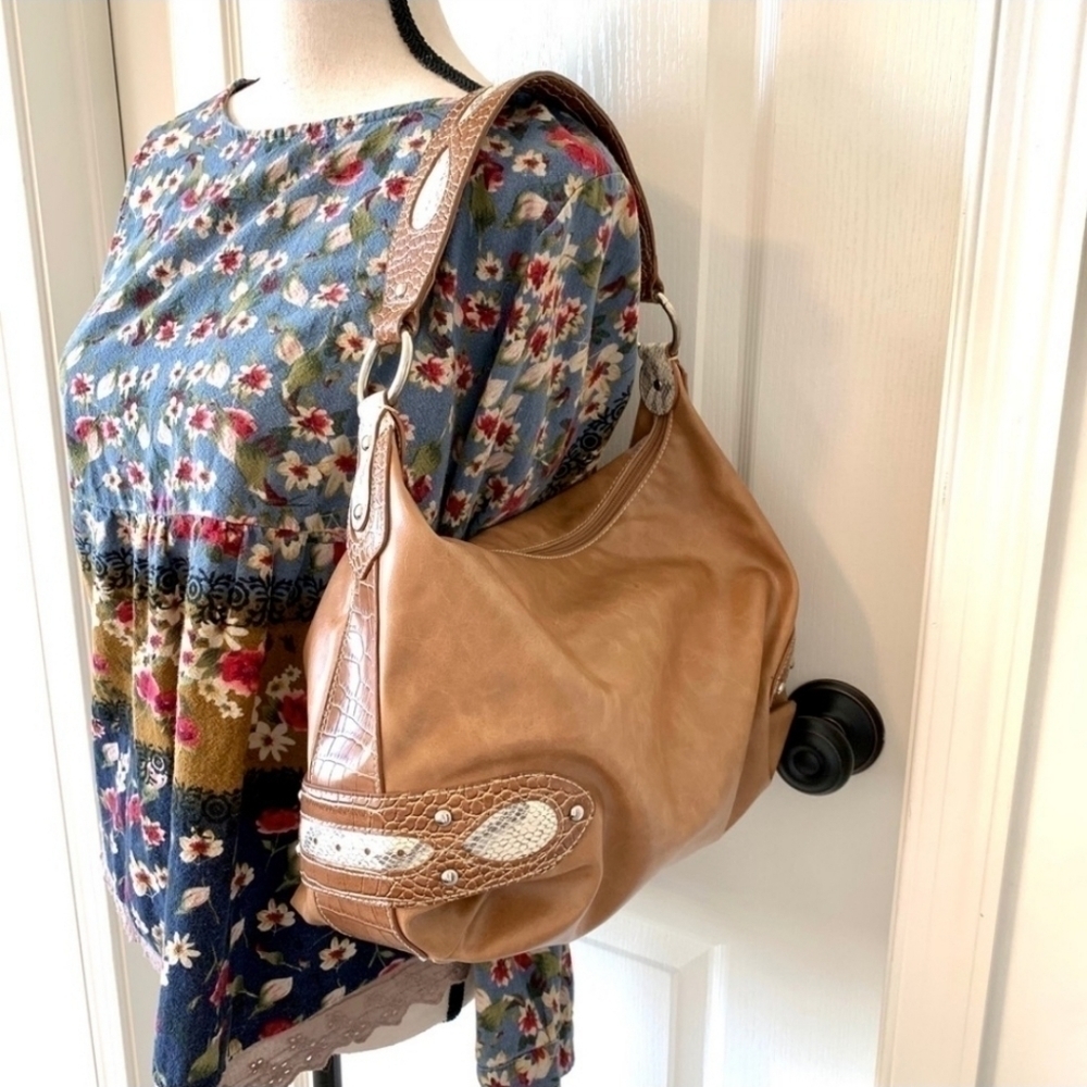 NINE WEST Faux Leather Caramel Color Hobo Bag